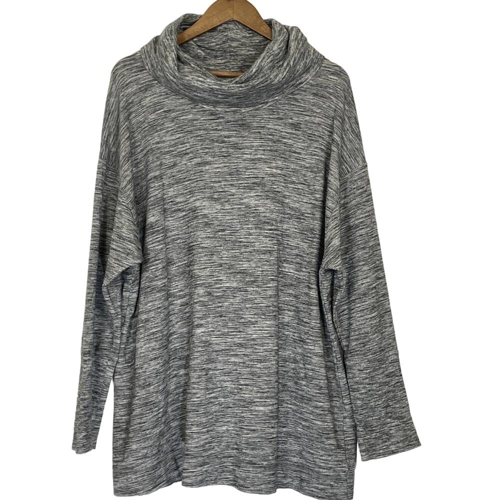 Ava & Viv Heather Gray Cowl Neck Athletic Realaxed Fit Winter Sweater 1X